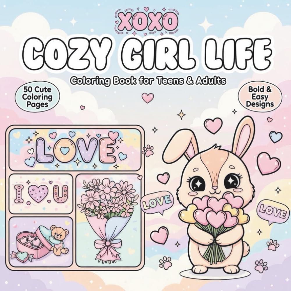 Cozy Girl Life Coloring Book for Teens & Adults: Cute & Relaxing Romantic Coloring Pages for Stress Relief