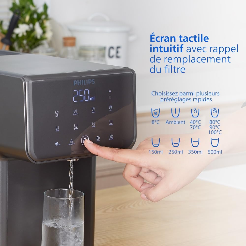 Philips 3500 Series Distributeur d’Eau Chaude et Froide avec Filtration Taste+, Eau Filtrée Chaude et Froide en Quelques Secondes, Protection Antibactérienne UV-C, Aucune Installation Nécessaire