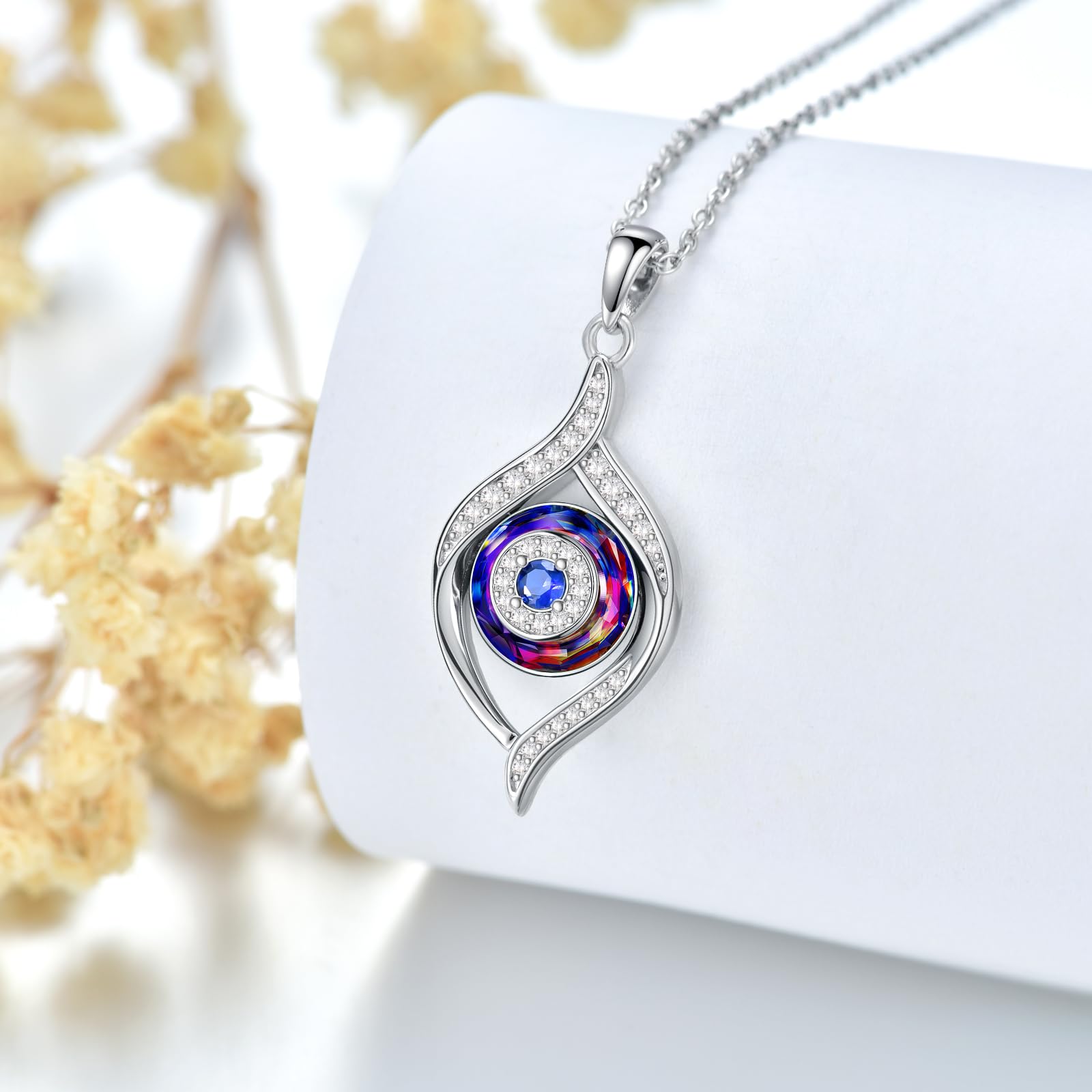 VONALA Evil Eye Necklace Sterling Silver Evil Eye Pendant Blue Eyes Necklace with Blue Circle Crystal Luck Amulet Ojo Turco Jewelry Gift for Women Girls Daughter Mother - Image 4