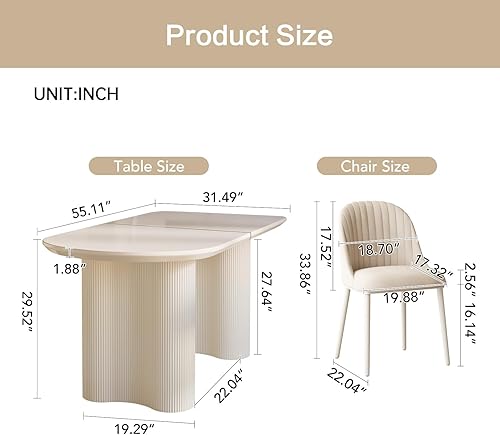 Miniatura 2 de Juego de comedor de 5 piezas, mesa de comedor moderna de 55.11 pulgadas con 4 sillas, juego de mesa de cocina blanca para 4 personas, mesas de