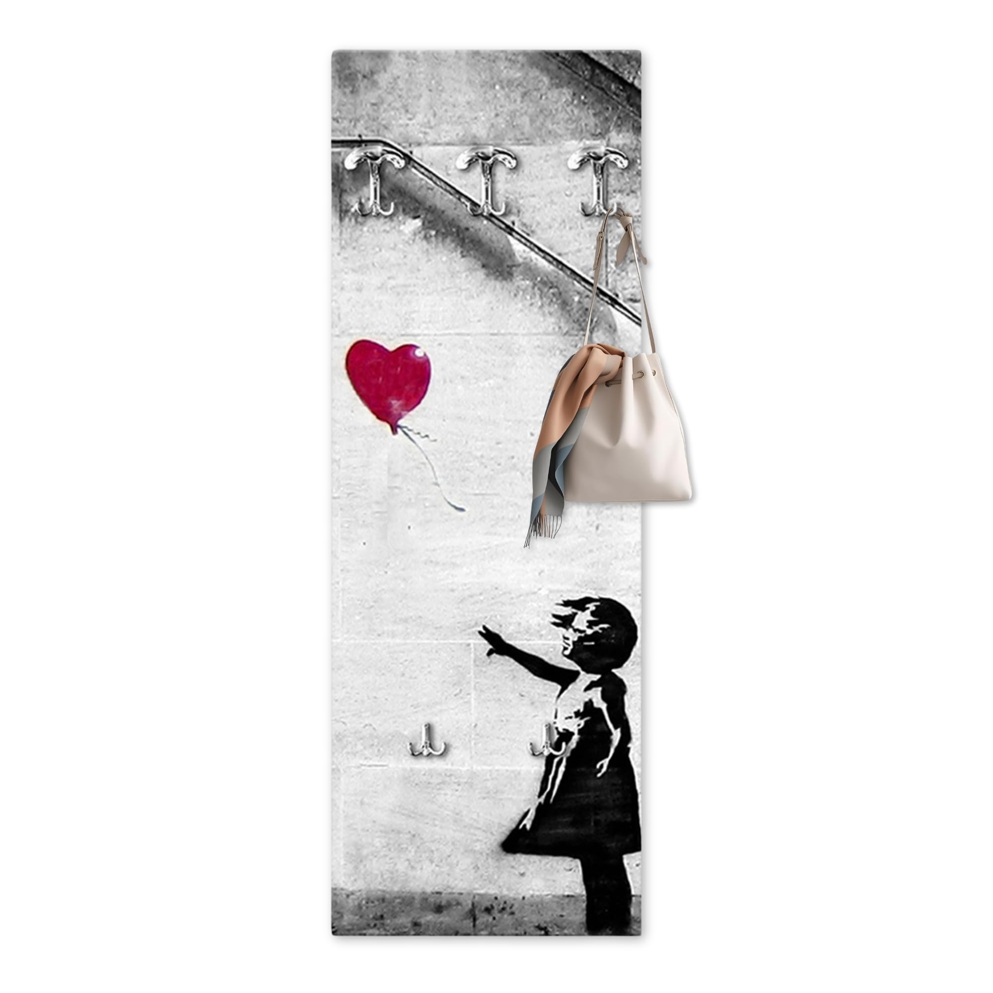 Lupia - Appendiabiti da Parete moderno con pannello in legno Stampato, There Is Always Hope 46x125 cm, Design grigio oro, 5 Ganci in metallo, Stampa HD, ingresso soggiorno camera da letto