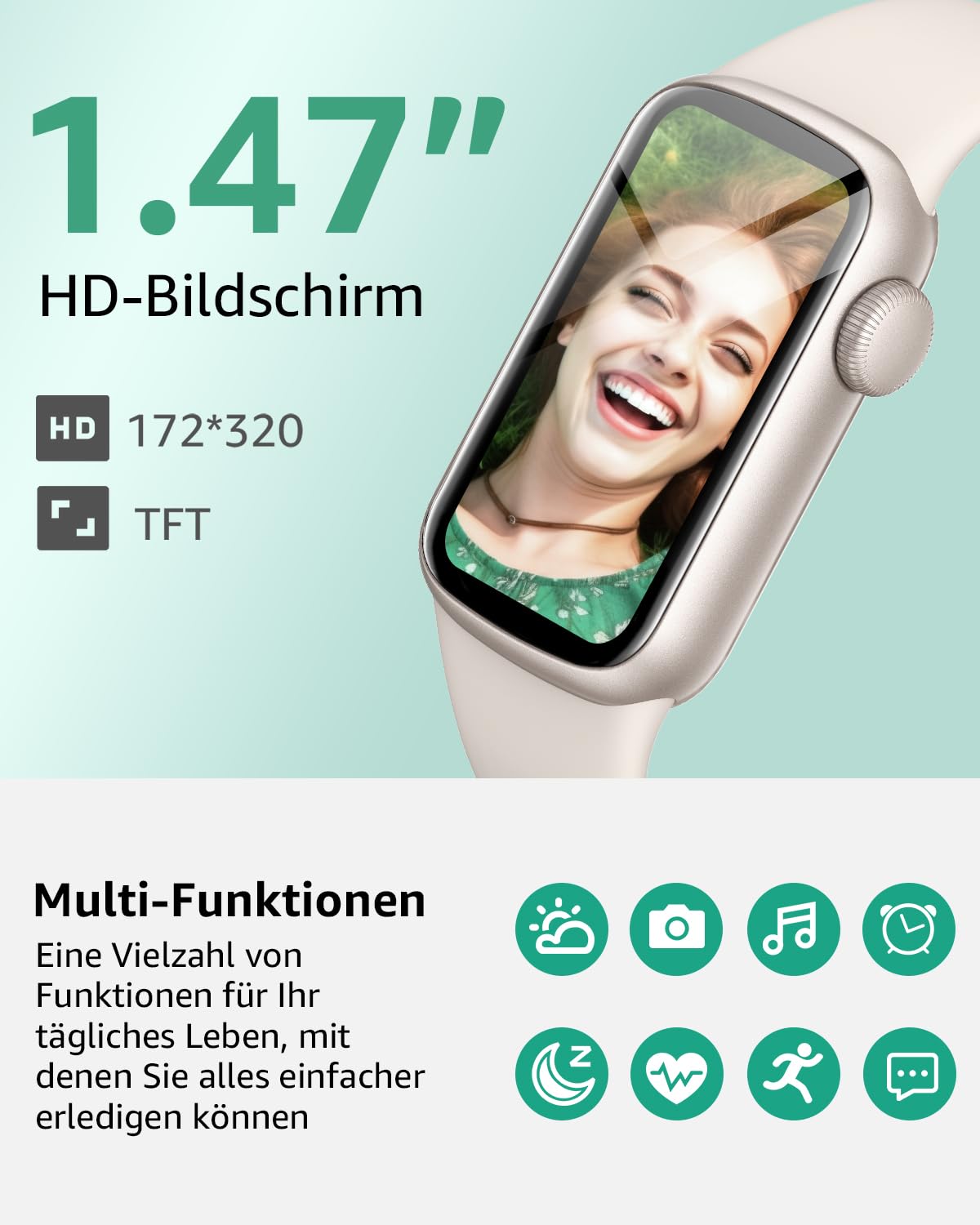 BUTFORFIT Fitness Tracker, 1,47 Zoll HD-Display Fitnessuhr mit 137+ Sportmodi, Smart Watch mit Schlafmonitor Schrittzähler, IP68 Wasserdicht Fitnessuhr für Damen Herren - 2