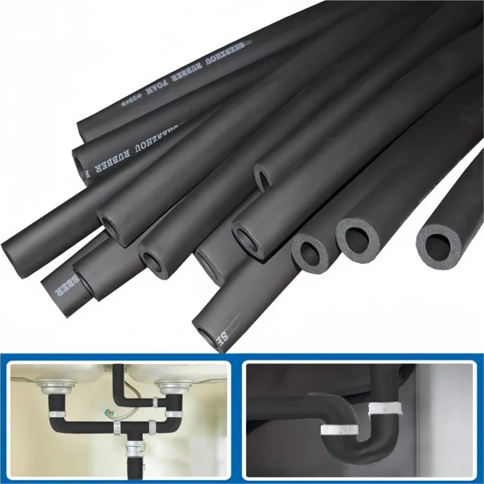 Tubo aislante de goma esponjosa 1,8 m, autoadhesivo, resistente a la intemperie, anticongelante y preservación del calor for exteriores Para Conductos De Aire Acondicionado(60mm self-adhesive)