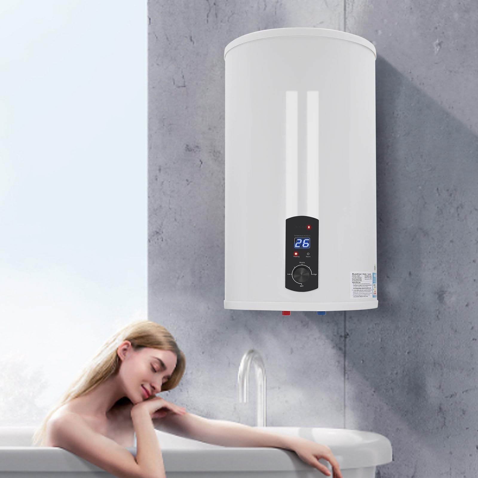 Serbatoio dell'acqua calda da 2000 W, 220 V, 70 l, con protezione contro le perdite, pratica doccia e LED, scaldabagno elettrico (gamma di regolazione della temperatura: 25 – 75 °C)