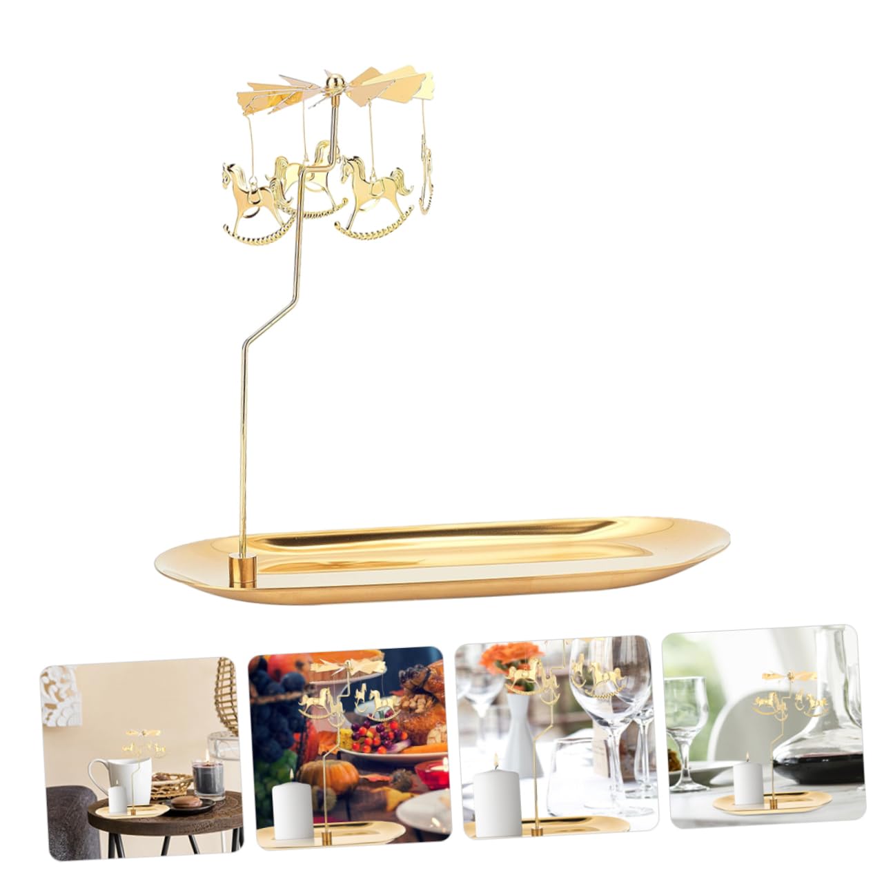 Ciieeo Portacandele Magnetico Rotante in Lega di Zinco Oro, Compatto e Facile da Spostare, Vassoio Decorativo per Occasioni Importanti e Centrotavola Moderno