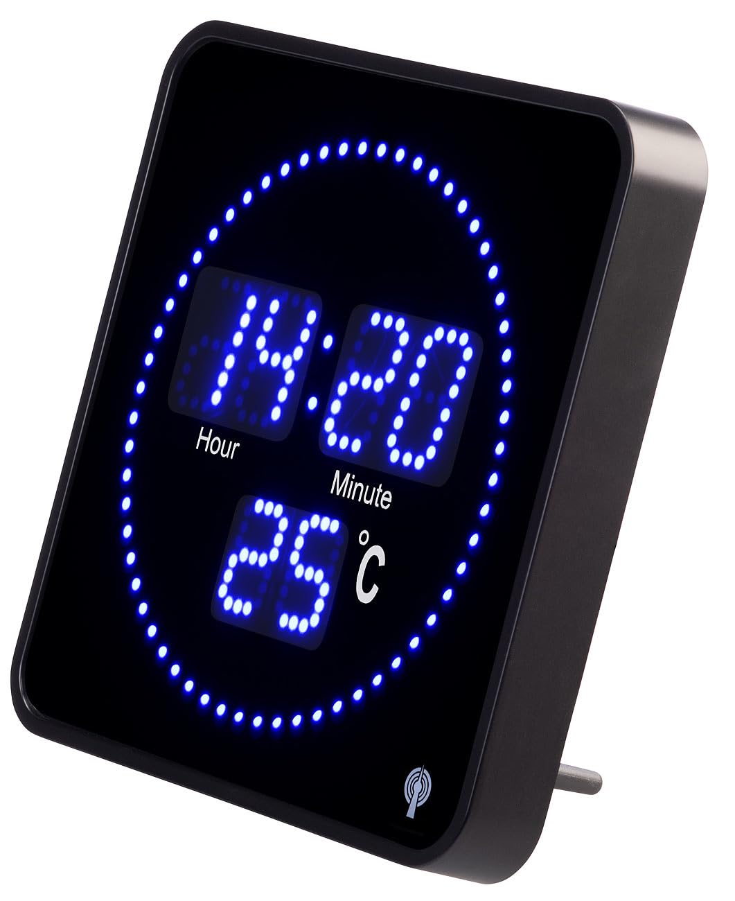 Horloge radiopilotée 20 x20 cm avec thermomètre - LED bleues [Lunartec]