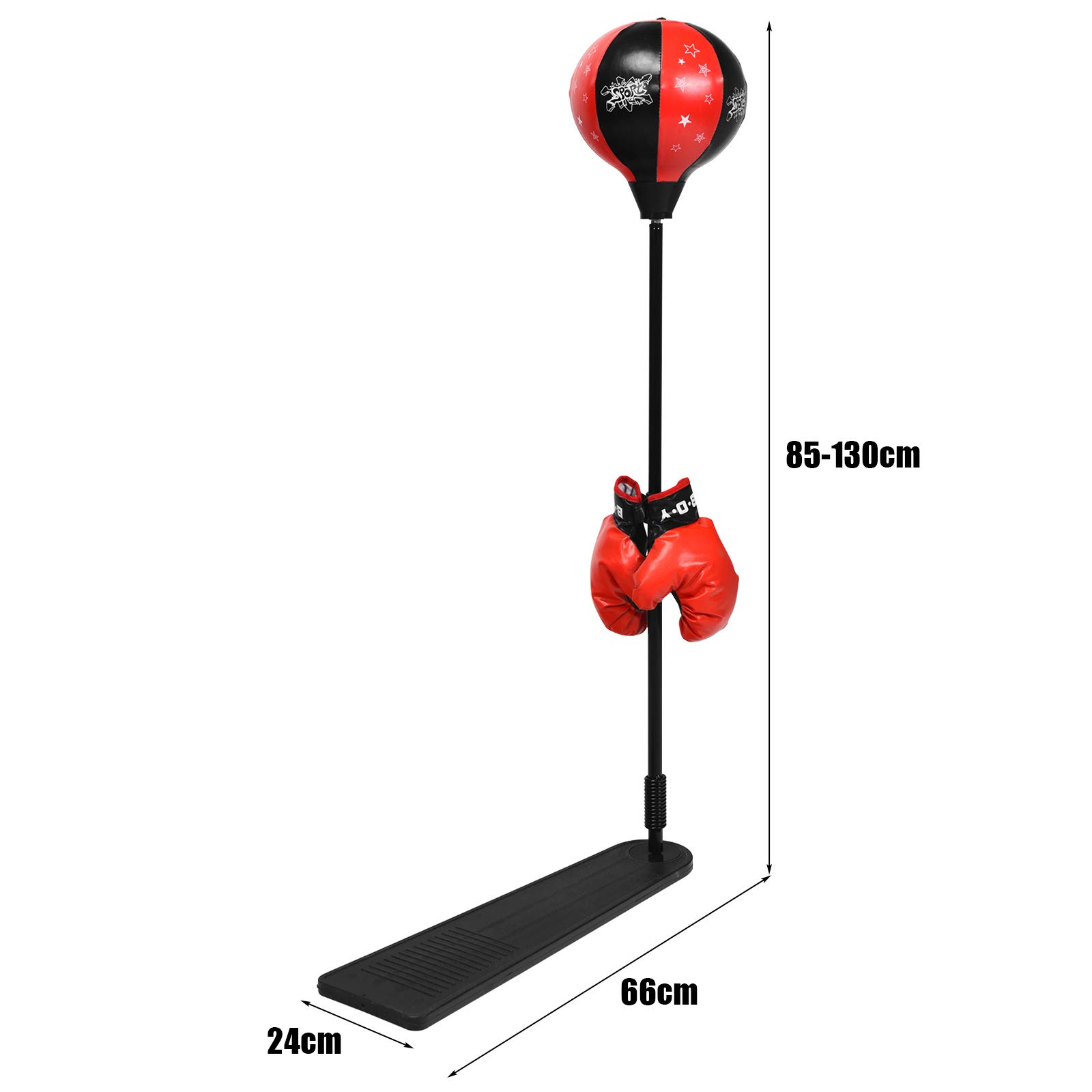 GOPLUS Juego de saco de boxeo con guantes de boxeo y bomba de mano, pelota de boxeo con soporte estable y pedal antideslizante, altura regulable de 85 a 130 cm, para niños y jóvenes a partir de 8 años