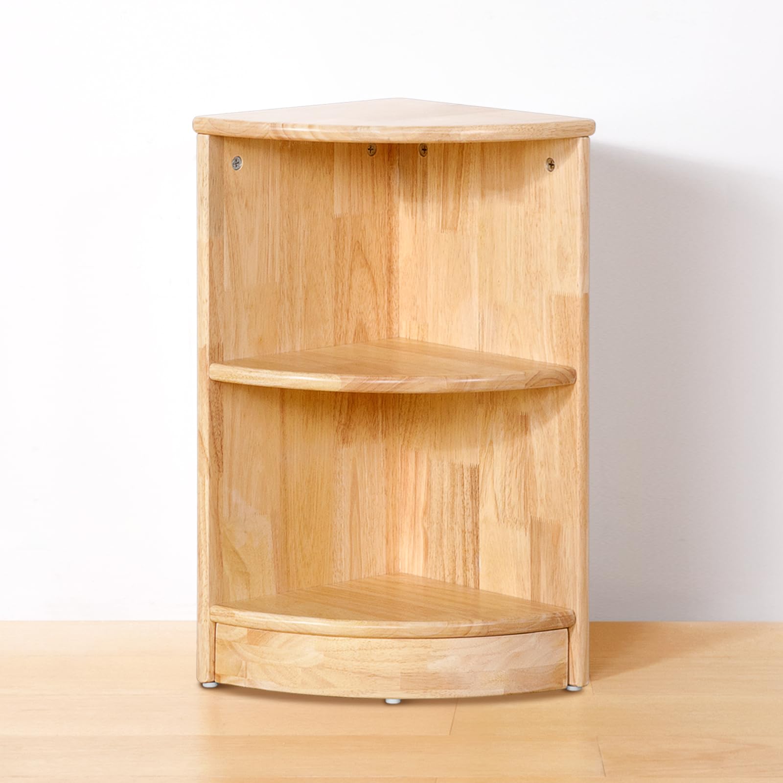 OOOK Gummiholz Kinderregal Spielzeugschrank, Bücherregal Spielzeugregal mit 2 Ebenen, Eckregal Stehend Holz für Kinderzimmer, Spielzimmer und Kindergarten, 30 x 30 x 60 cm