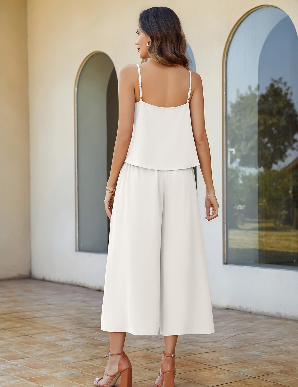 Set di 2 pezzi, da donna, estivo, elegante, fluente, con tasche, per il tempo libero, 2 pezzi