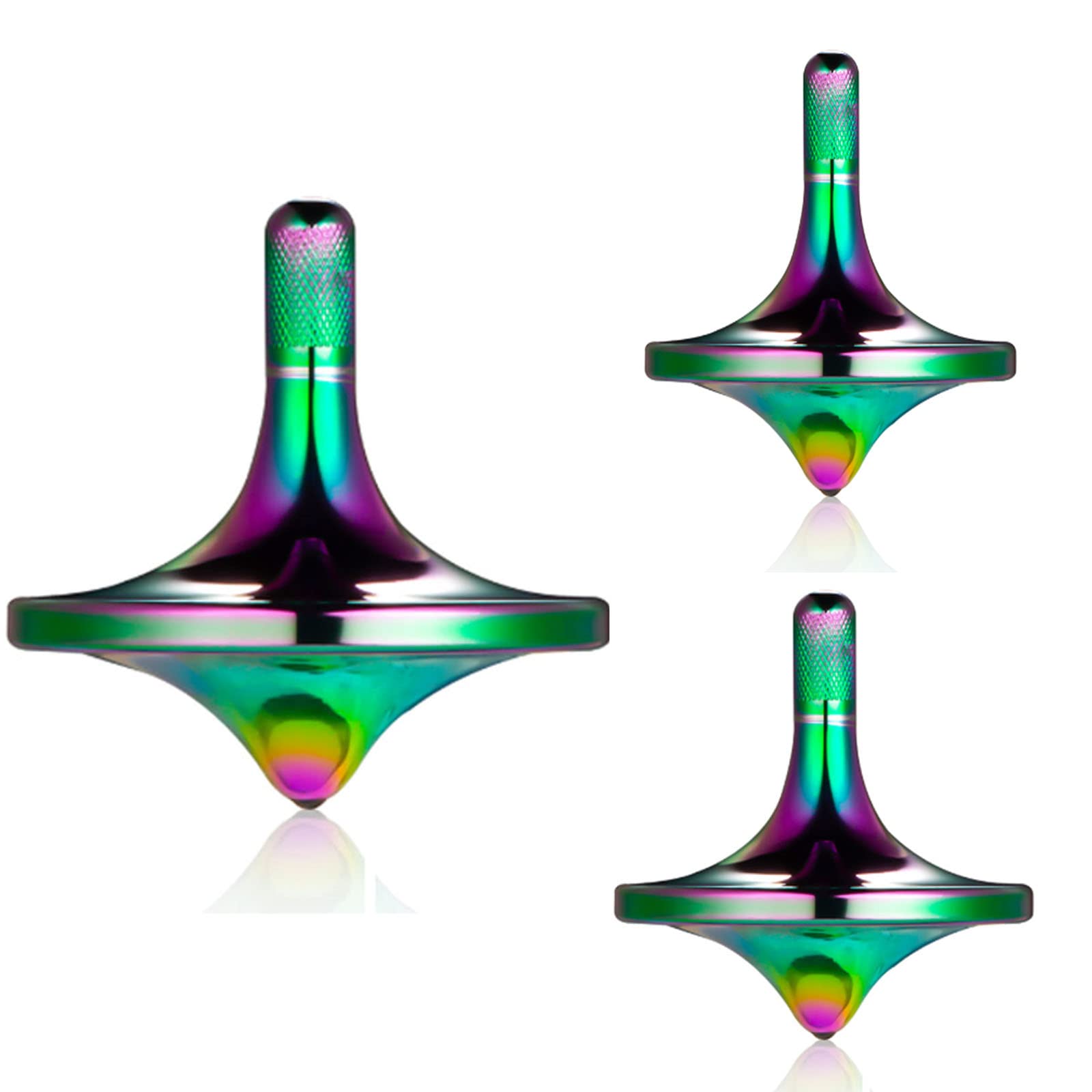 Stainless Steel Spinning Top, Well Made Metal Decompression Toy, Perfectly Balanced, Spin Smooth, Helps Relieve Stress Anxiety, Effective Time-killing Desktop Toys (3PCS L+M+S//Iridescent)