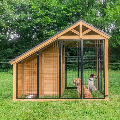 Backyard Discovery 7' x 5' Waggin' Retreat Cedar Wood Large Dog Kennel with Galvanized Steel Roof, Feeding Door, Doghouse Back Door, Water and Food Tray, Secure Lock Gate for Safe Outdoor Pet Shelter - image 8