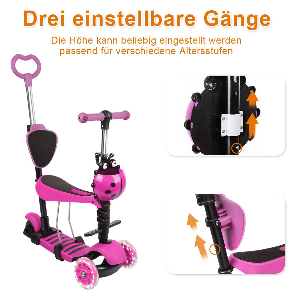 Trottinette à 3 Roues pour,Scooter Pliable coloré | Pont antidérapant réglable en Hauteur avec Roue Lumineuse LED, activités de Plein air pour garçons et Filles