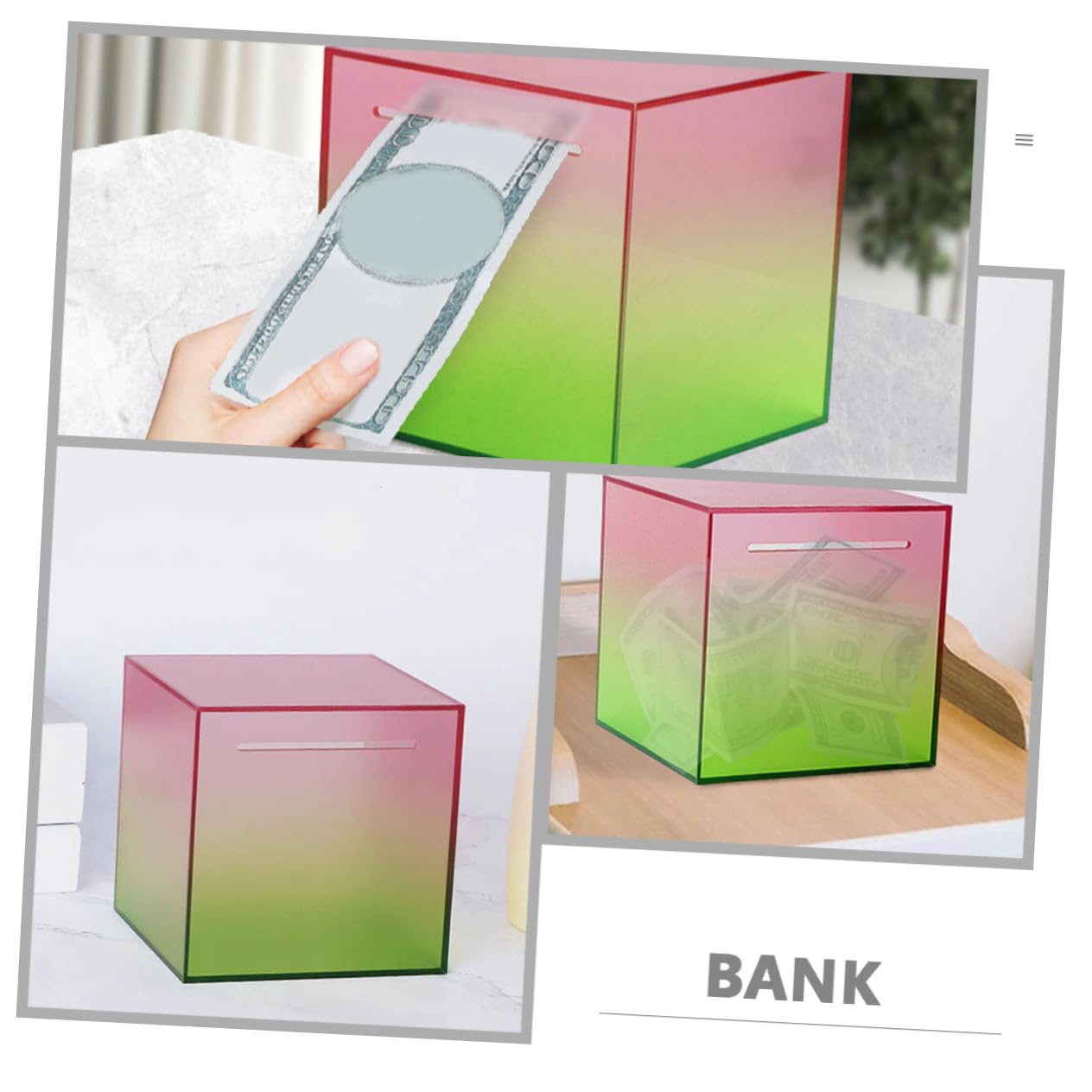 HOMSFOU Acryl Spardose Transparent mit Buntem Farbverlauf Münzglas für Haushaltsspartopf Leicht zu Reinigen als Geburtstagsgeschenk und Wohnaccessoire
