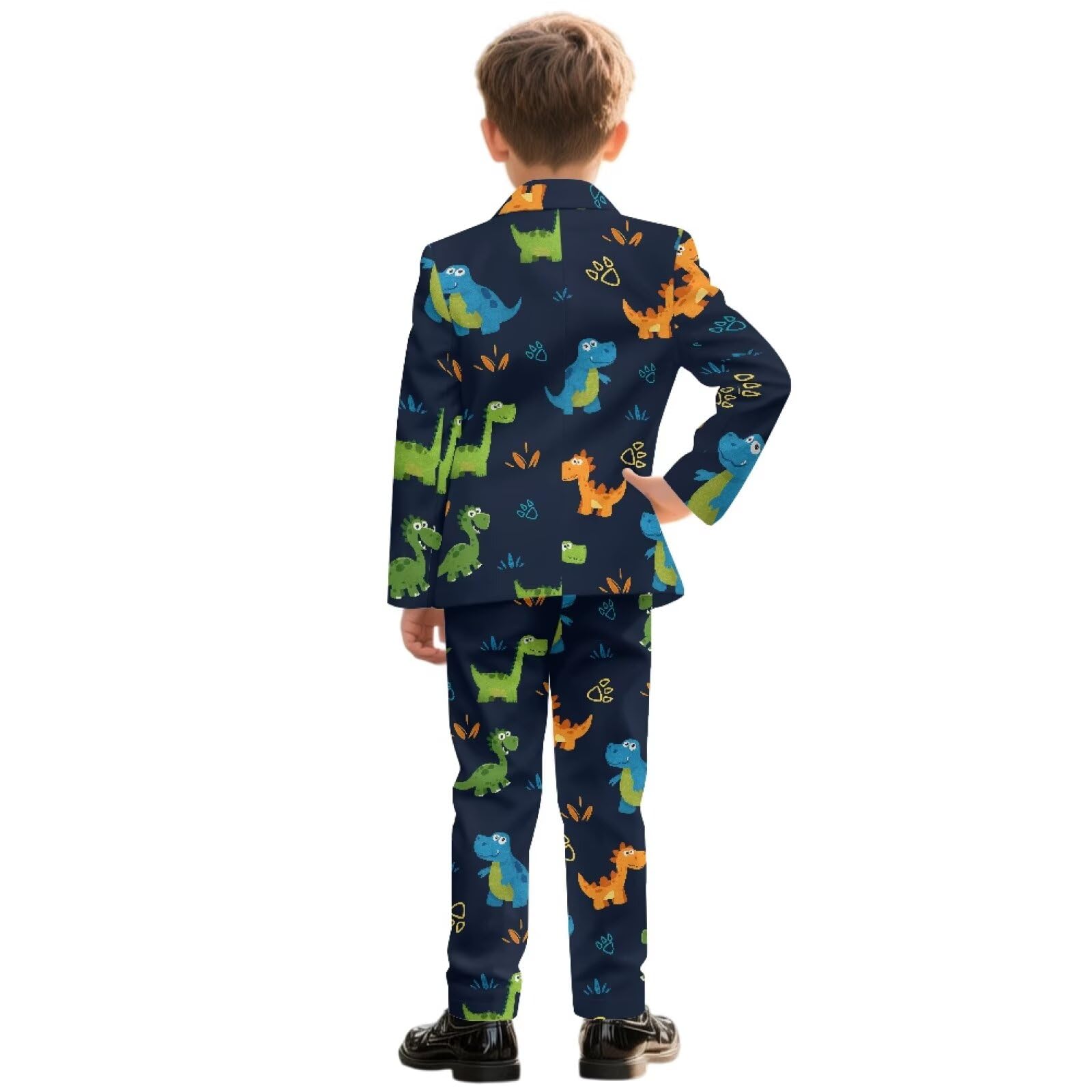 Biyejit 2-teiliges Anzug-Set für Jungen, mit einem Knopf, Blazer und Hose, lässige Smokingjacke, Alter 5–14 Jahre, Dinosaurier, 11-12 Jahre