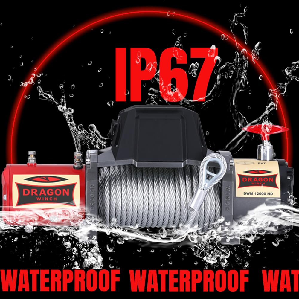 Dragon Winch Cabrestante eléctrico 12V Maverick 12000 lbs / 5443 kg con Cuerda de acero 20m Cabrestante para coche incluido control remoto inalámbrico + accesorios | Estanqueidad IP67