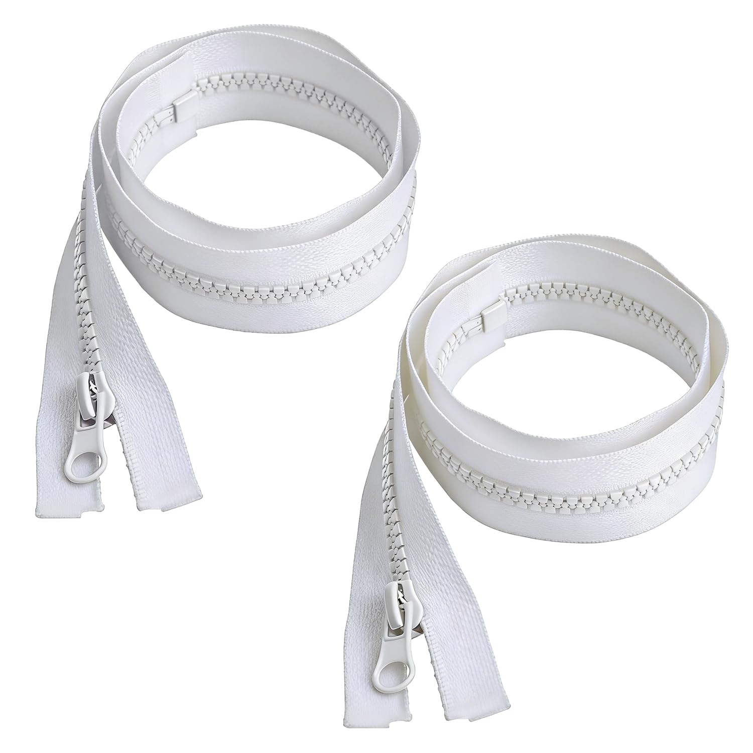 2 Pcs Zips for Sewing 60cm, White Chunky Zip
