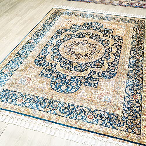 Yuchen Rug Silk Rug 5.5X8 Green Handwoven Vintage Antique Medallion Luxury Oriental Silk Area Rug For Living Room #TOP2