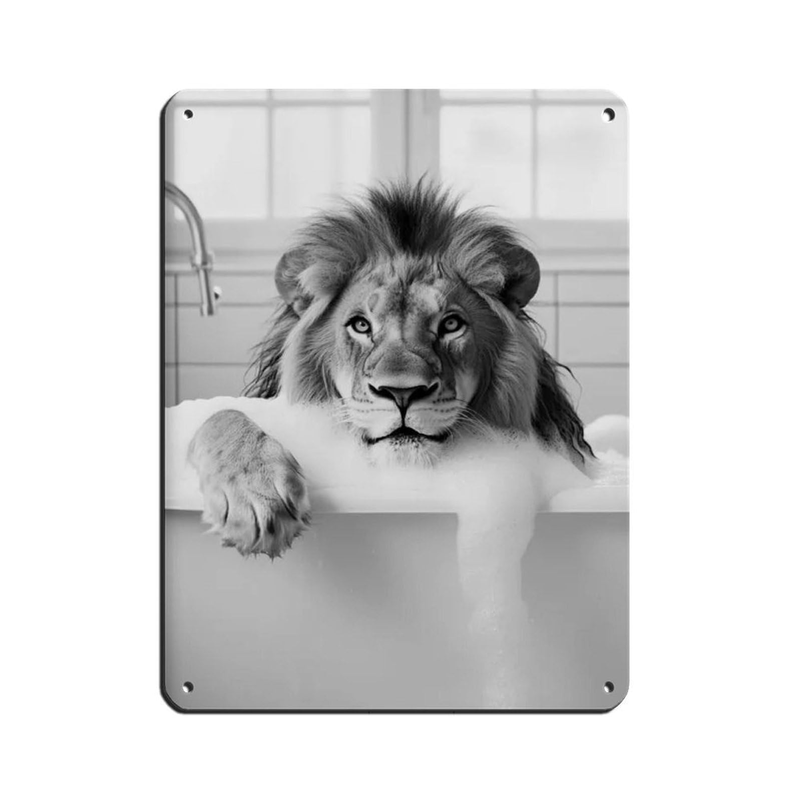 Lion in The Bathtub, Funny Bathroom Art Tin Sign Vintage Metal Pub Club Cafe Bar Home Wall Art Decoration Poster Retro 12x16inch(30x40cm)