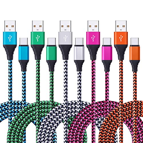 USB C Charger Cable, 5Pack 2.4A Nylon Braided USB Type C Fast Charging Cord