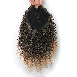 Short Afro Kinky Curly Ponytail Hair Piece for African American Ponytail Extension Synthetic Afro Kinky Curly Ponytail for Women (Mix Golden(1B/27))