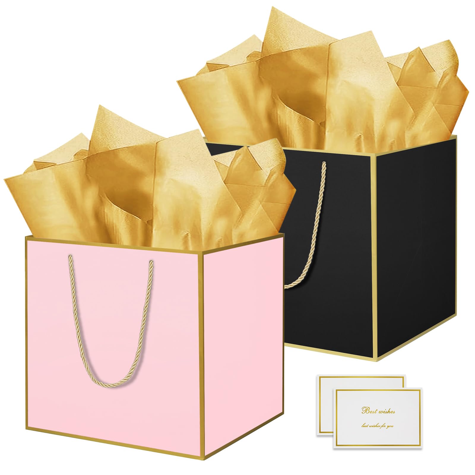 THXIY 2PCS 11.8'' Square Gift Bag, 30cm Extra Large Gift Bag Bags with Gold Edges, Presents Big Paper Bag with Tissue Paper Cards, Wedding Birthday Party Present Bridesmaid Gift Gifts Bag B โ image 1