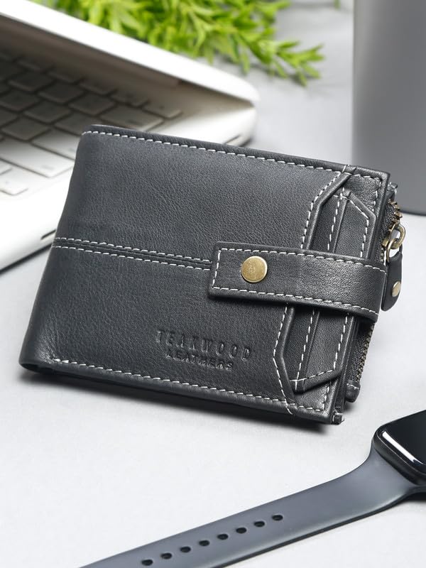 Image of TEAKWOOD LEATHERS Men's Two Fold Zipper Leather Wallet | Leather Men Wallet (Black)