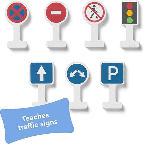 Miniatura 8 de Juego de madera Crane Command Fleet, juego de 18 piezas para niños pequeños de 3 a 5 años, 8 vehículos, suspiros de carretera, madera no tóxica,