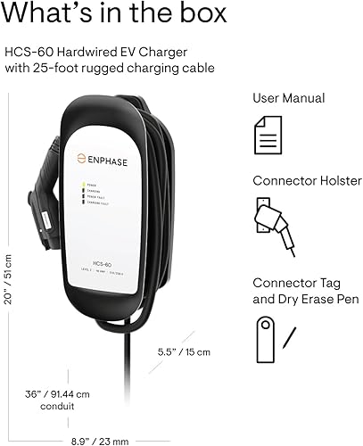 Miniatura 6 de Enphase Cargador de vehículo eléctrico de nivel 2, certificado de seguridad, 48 amperios, 240 V, cableado, cable de 25 pies, J1772, compatible con