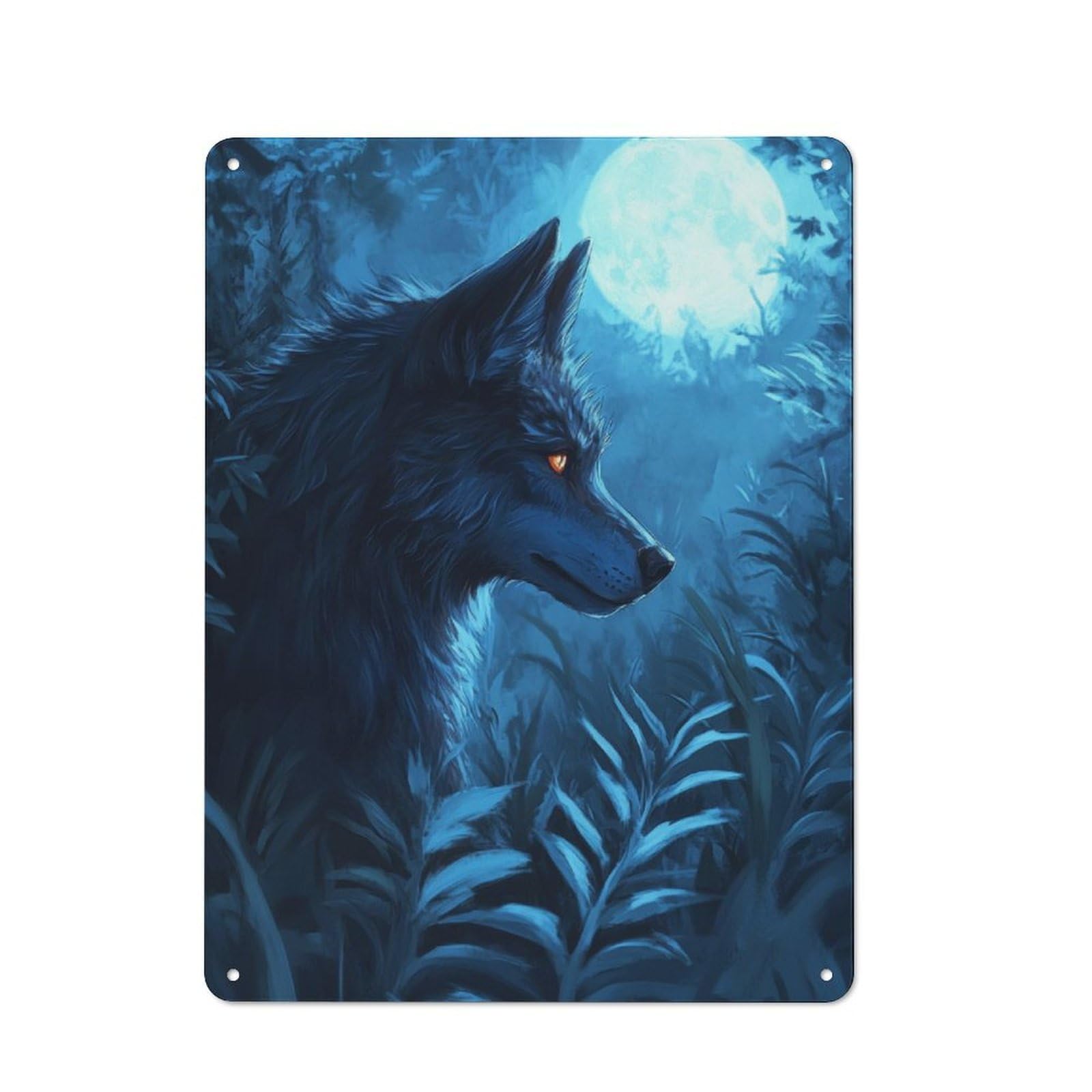 Junmoney Wolf Under Moonlight Rustic Tin Sign 40X30cm For Man Cave Or Games Room, A Decorative Gift For A Newly Furnished Man Cave And Games Room