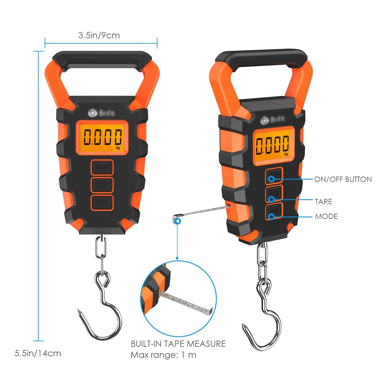 JFDBGU 50KG Digital Fishing Scale with Ruler Portable Travel Luggage Weighing Scale Digital Fishing Scale Kitchen Food Scale(B)