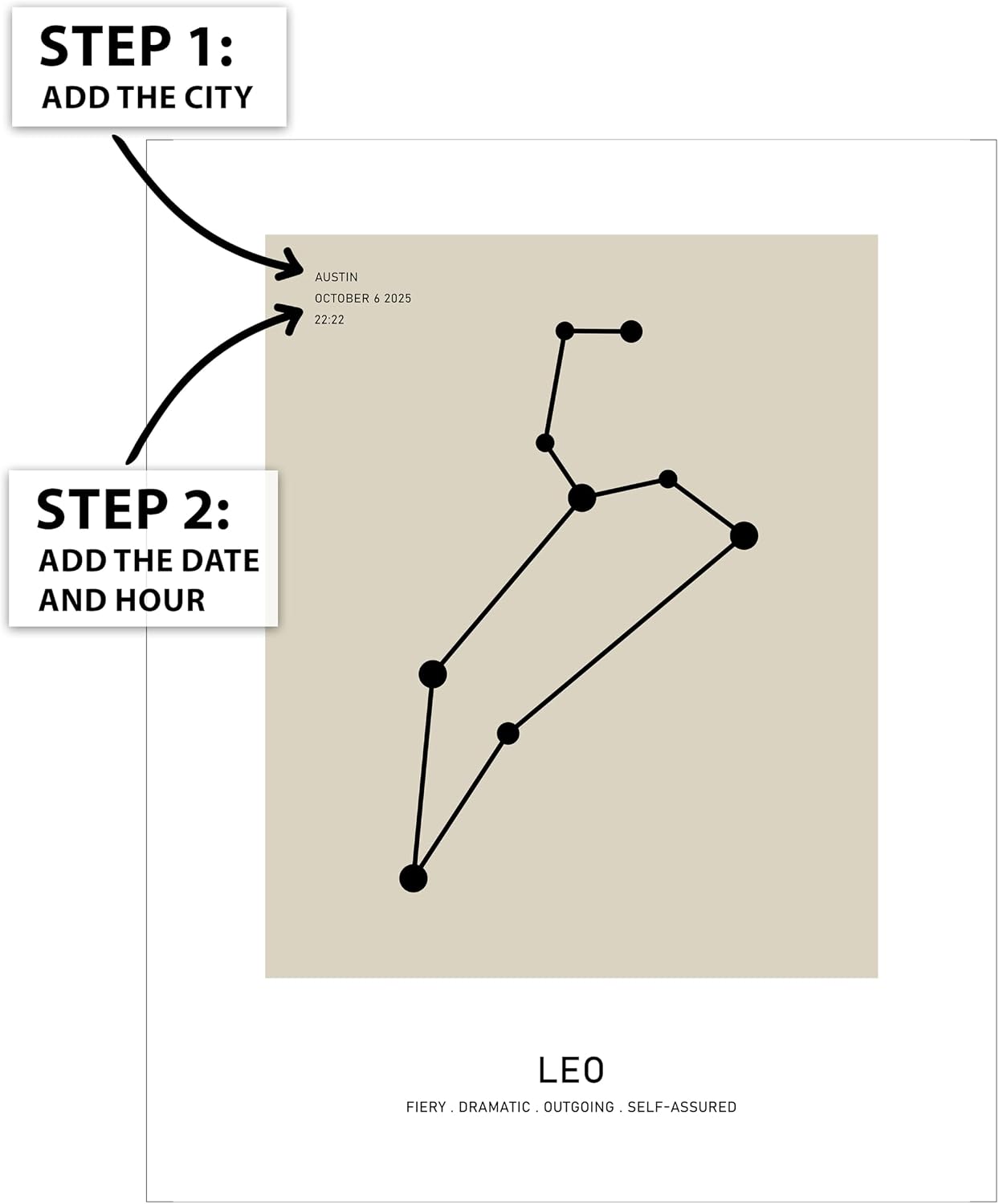 Poster Master Personalized Leo Print, Customized Constellation Star Map Poster and Canvas, Zodiac Sign Art, Gift for Family, Loved Ones, Friends, Available in 8x10 to 30x40