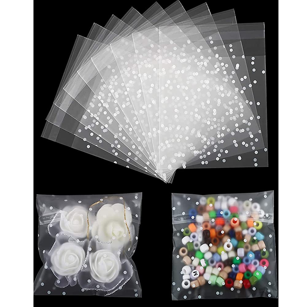 URbazaar 100 Pcs Clear Cello Cellophane Bags Self Adhesive Plastic Bags for Bakery Candle Soap Cookie Candies Dessert Holiday New Year Party, Cookie Bakery Candy Treat Gift Bags (White)