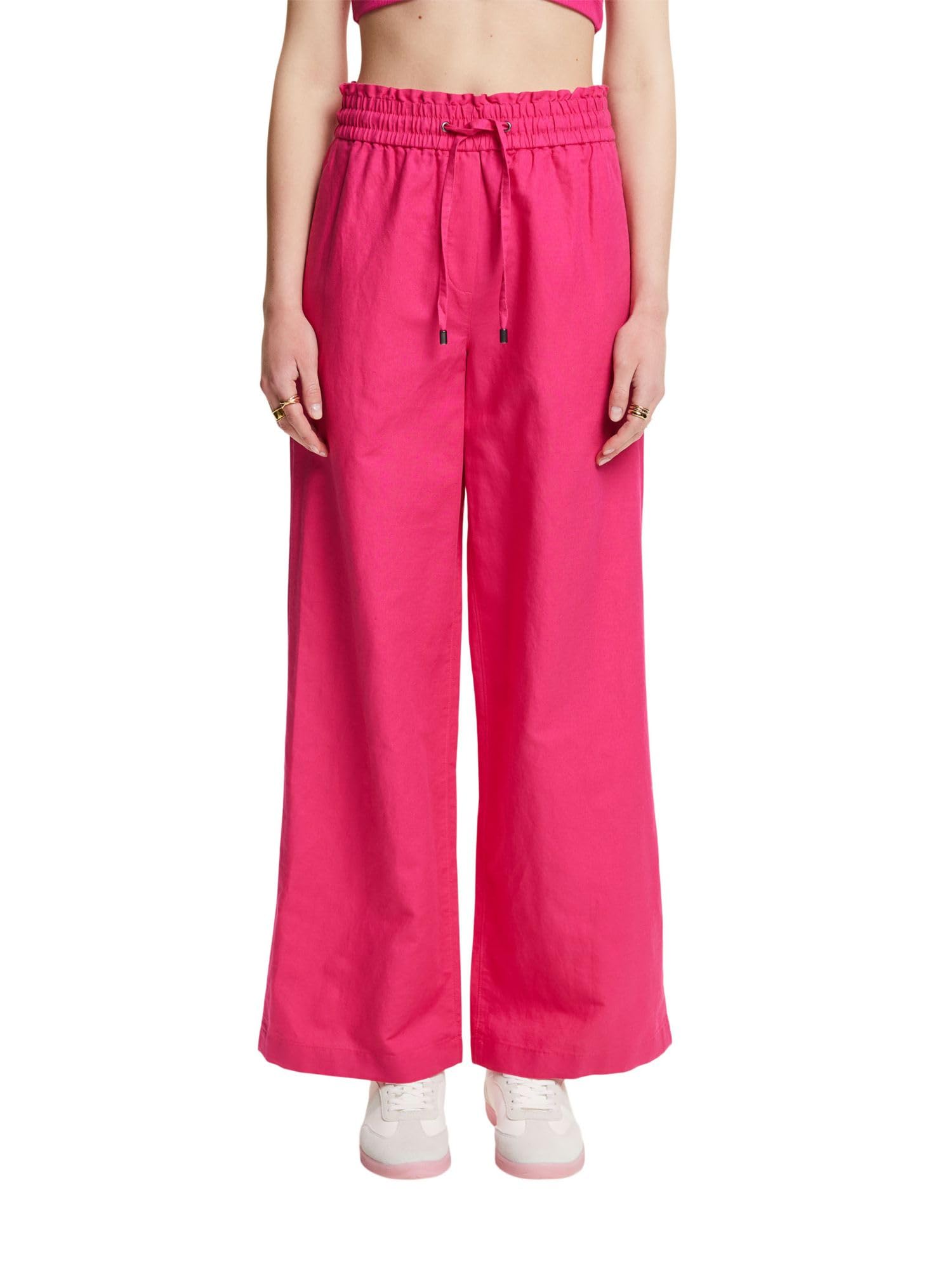 ESPRIT Cotton Linen Mix Trousers, Pink Fuchsia, 32W x 30L