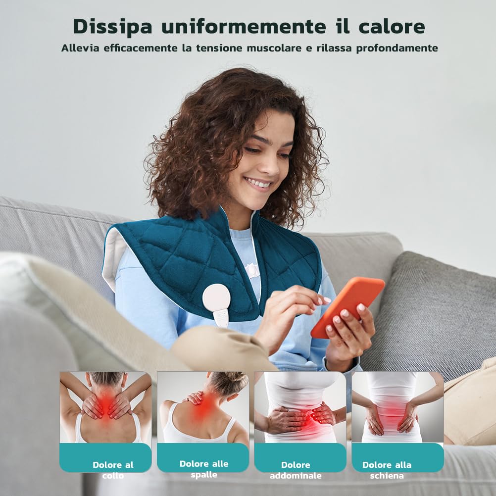 VOSFEEL Termoforo Cervicale e Spalle, Riscaldamento Rapido, 5 Regolazioni della Temperatura, Lavabile in Lavatrice, Spegnimento Automatico