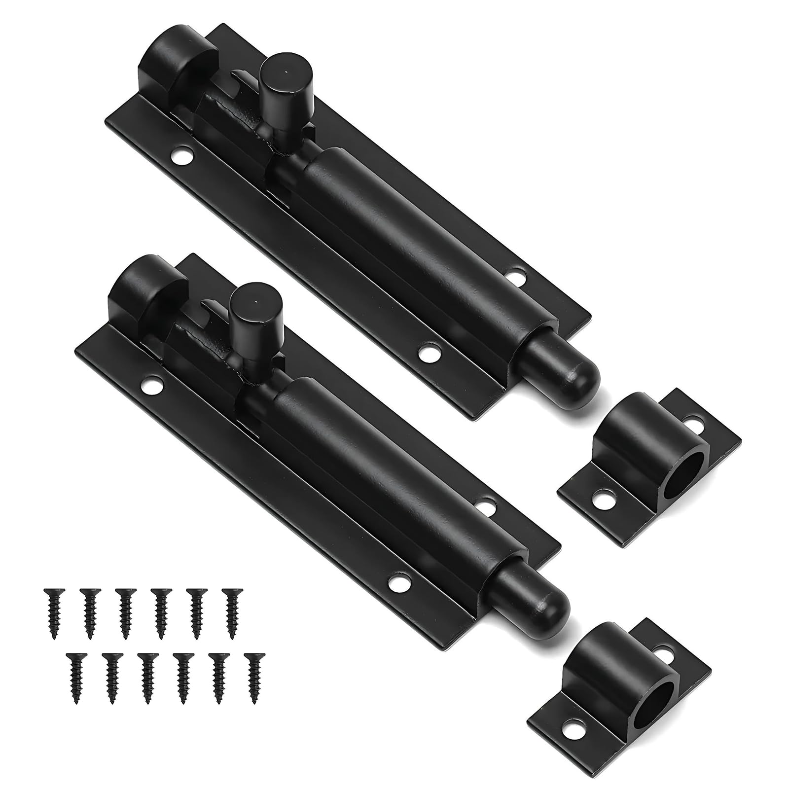 2 Set Door Lock Bolt, 4 Inch Slide Door Bolts, Heavy Duty Black Door Bolt, Security Gate Lock Latch, Stainless Steel Tower Bolt for Internal Doors Bathroom Toilet Shed Garden Fence