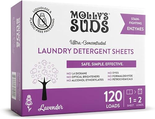 Molly's Suds Hojas de detergente para ropa  Suave con la piel sensible, potentes enzimas a base de plantas, lucha contra las manchas  Embalaje sin disponible en Yaxa Venezuela