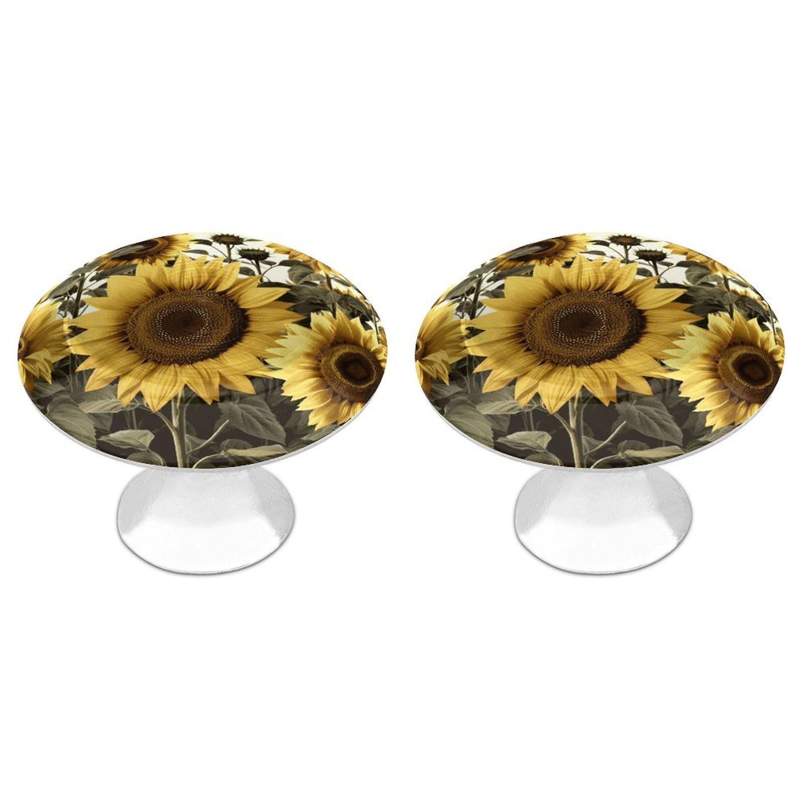 FekiLoot Yellow Sunflower Floral Cabinet Knobs Personality Stainless Steel Round Drawer Handles Circle Modern Cabinet Handles Drawer Knobs for Kitchen Dresser Bathroom Cupboard Furniture