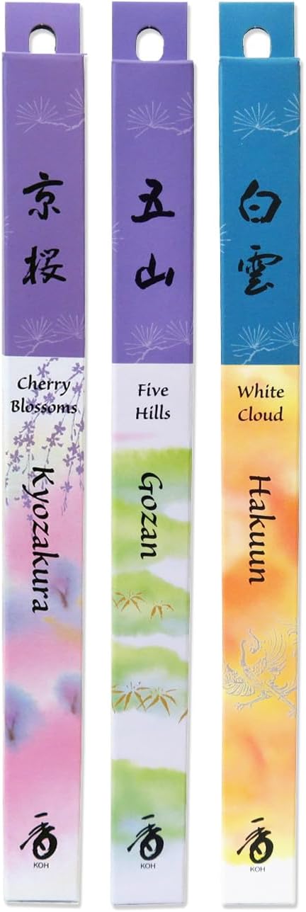 SHOYEIDO Daily Incense 'Deluxe' Trio - Kyoto Cherry Blossoms, Five Hills, & White Cloud Incense Assortment, One Bundle Each