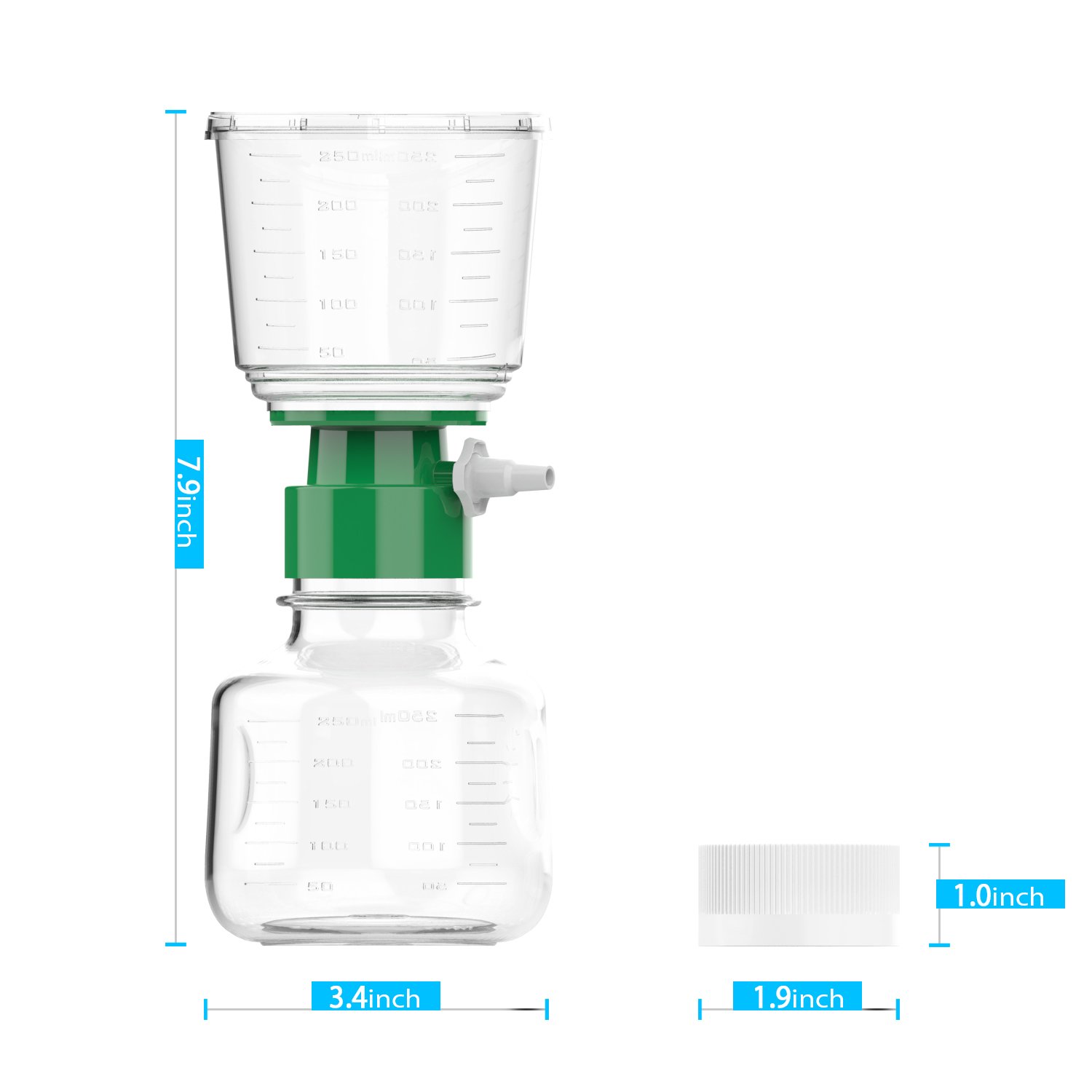 Vakuumfilter, 250 ml, mit 0,22 um Porengröße PES-Membran, sterile Einweg-Vakuum-Filtereinheiten, einzeln verpackt, 12 Stück