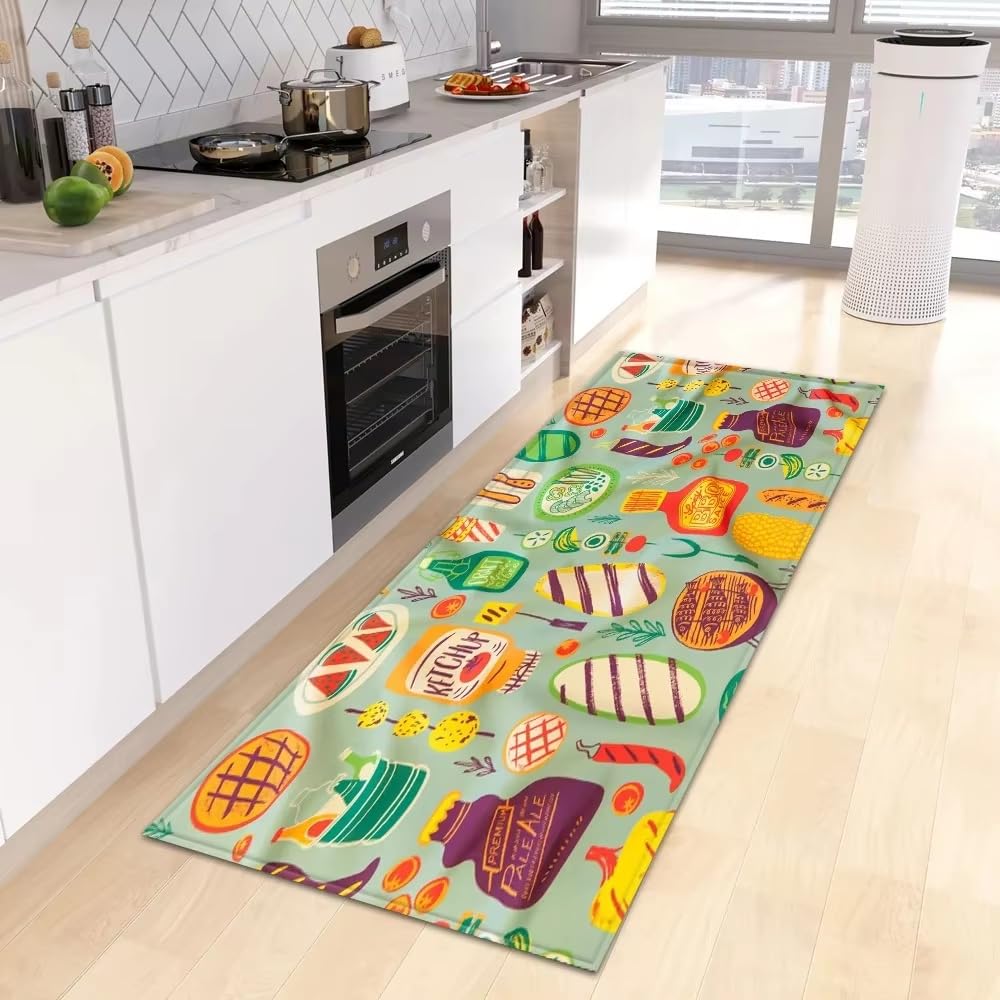 Felpudo antideslizante de frutas y comida para entrada y cocina de 70x150 cm