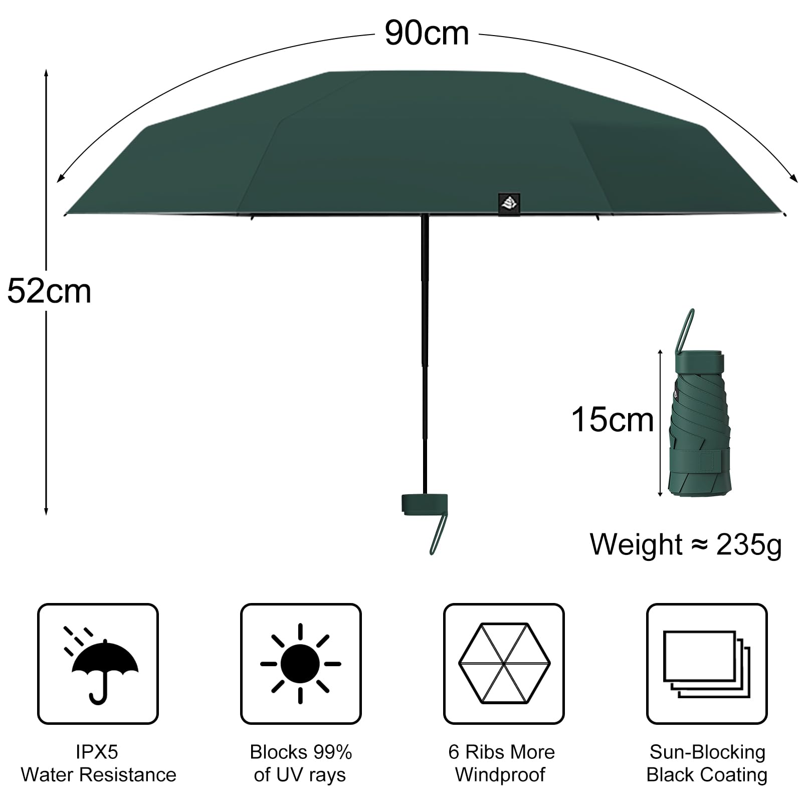 Mini Ombrello Piccolo, Mini Ombrello Tascabile, Pieghevole Ombrellos da Viaggio, Ombrellos Anti-Uv Per Pioggia, UPF 50+, Portatile Leggero Compatto, per Donne Uomini