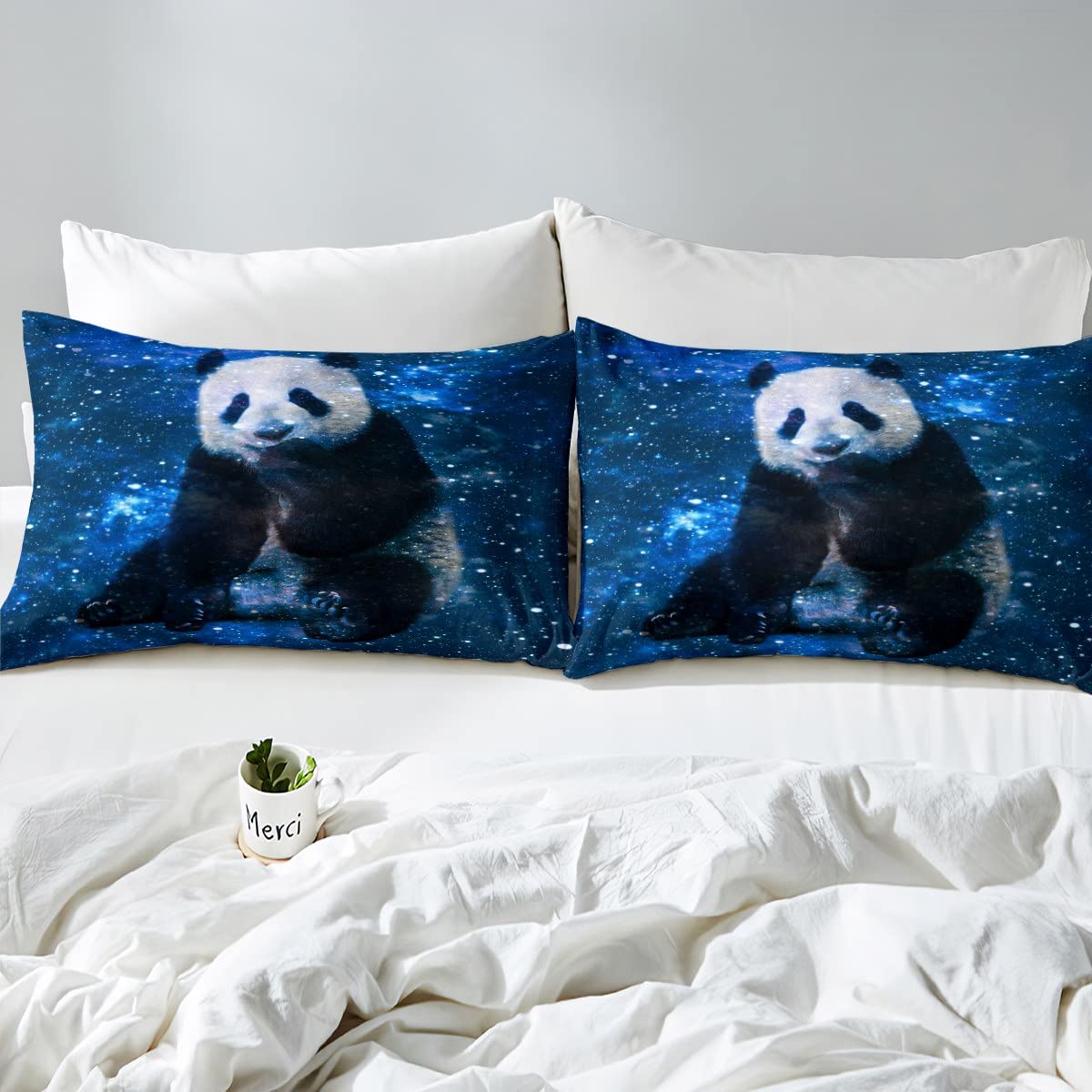Set di lenzuola per bambini con panda e panda con angoli per bambini, con motivo floreale, motivo floreale, per ragazzi e ragazze, colore: blu
