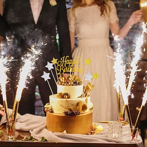 Miniatura 7 de Vela alternativa para tartas de cumpleaños con purpurina dorada, hecha a mano (paquete de 7)