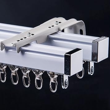 Double Curtain Track Rod Set, Wall Or Ceiling Mount, Heavy Duty Curtain Rail System for Curtains, Drapes, and Room Dividers, with Roller, Bracket and End CapColorWhite - B,Size1m/3.3ft