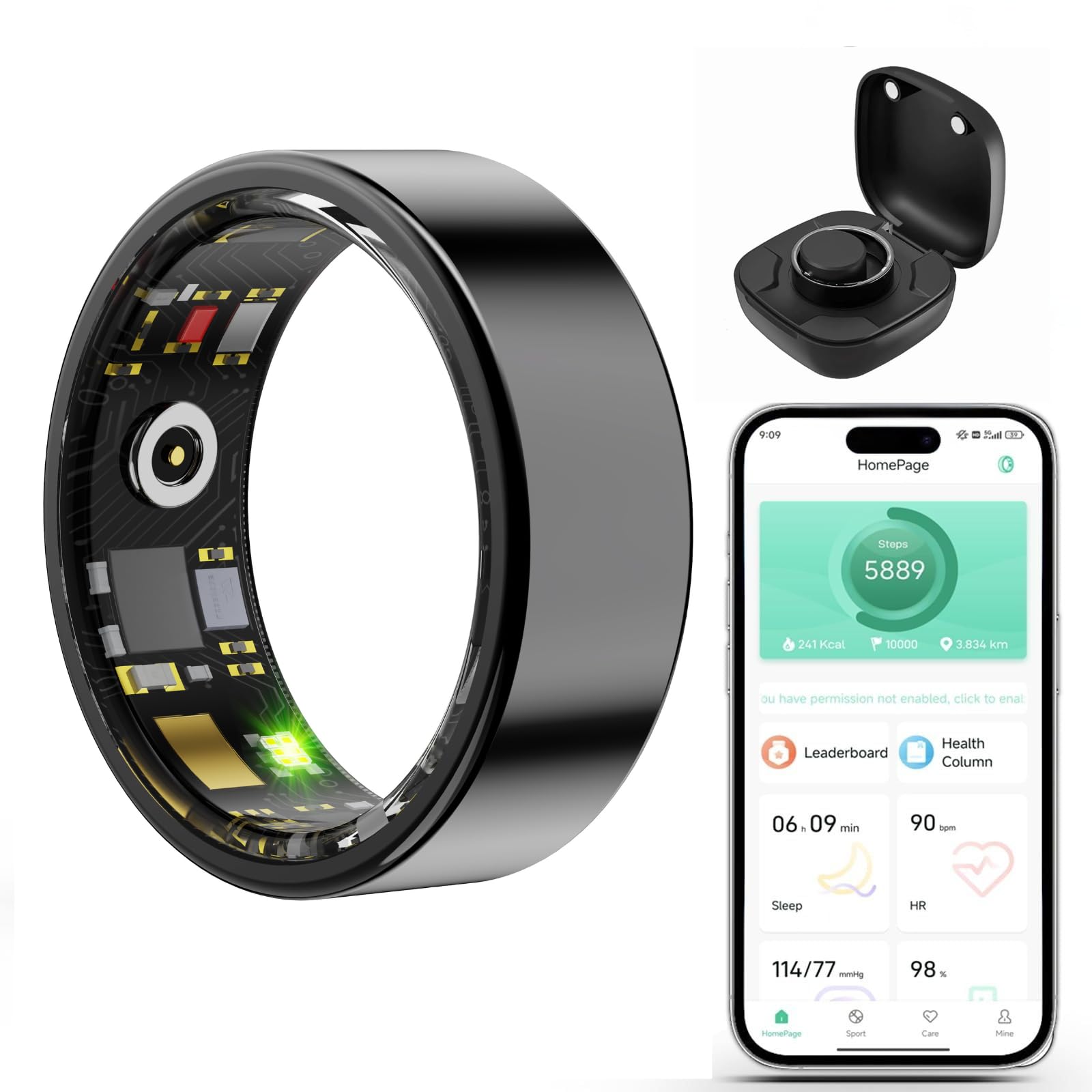 Heraphus Smart Wellness Ring V1, Stylish Fitness Tracker with Heart Rate, Blood Oxygen, Blood Pressure, Sleep & Step Monitor. IP68 Waterproof, No