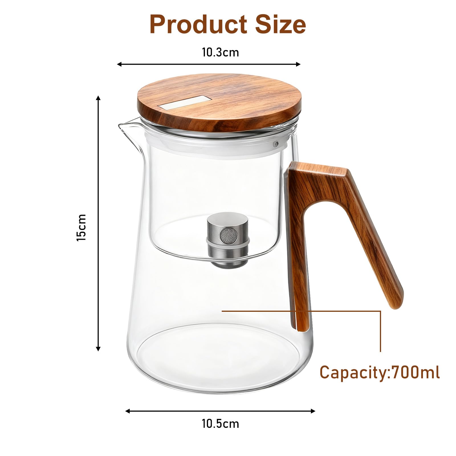 Teekanne Glas mit Sieb, 700ml Teezubereiter für Losen Tee mit Magnet Sauger-Deckel, Glass Teapot, Drücker-Teekanne, Teeliebhaber Geschenke, Hochborosilikatglas, Tea Maker für Zuhause und Büro