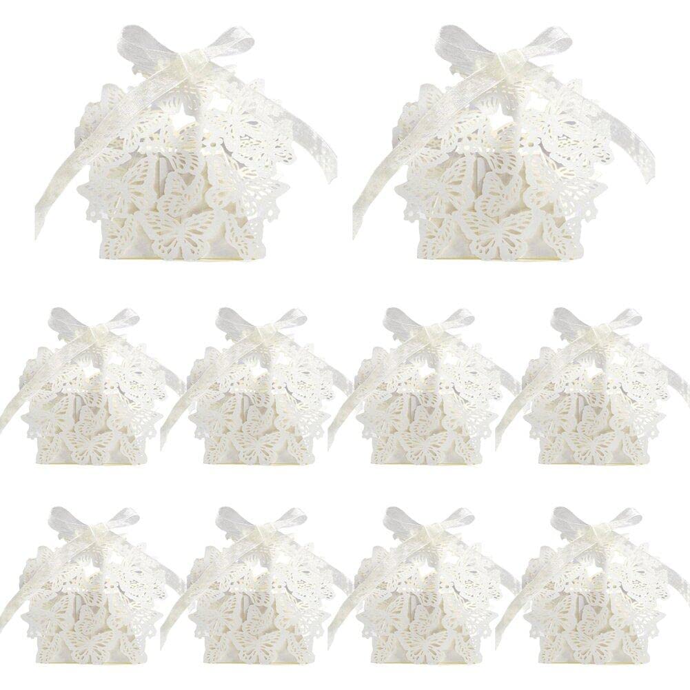 Casiler White 50 Pieces Wedding Favour Boxes Small Gift Boxes With Ribbon Candy Boxes Gift Boxes For Birthday Gifts, Party, Wedding