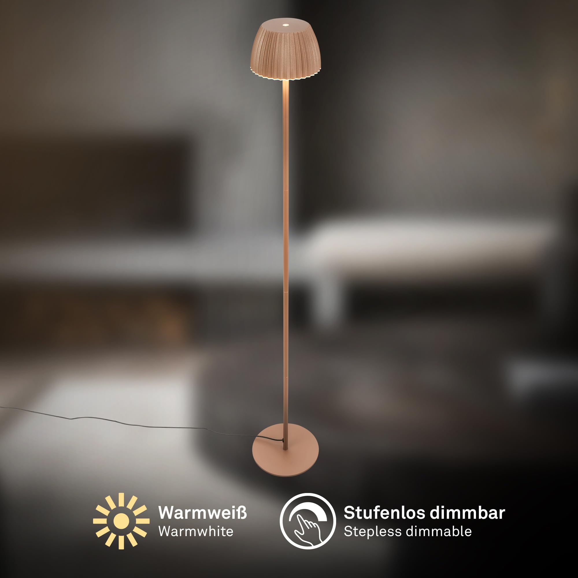 BRILONER - Lampa stojąca LED z dotykiem, możliwość ściemniania, krawędź świetlna, ciepłe białe światło, lampka do czytania, lampa do salonu, sypialni, lampa stojąca, 19 x 124 cm, kawa