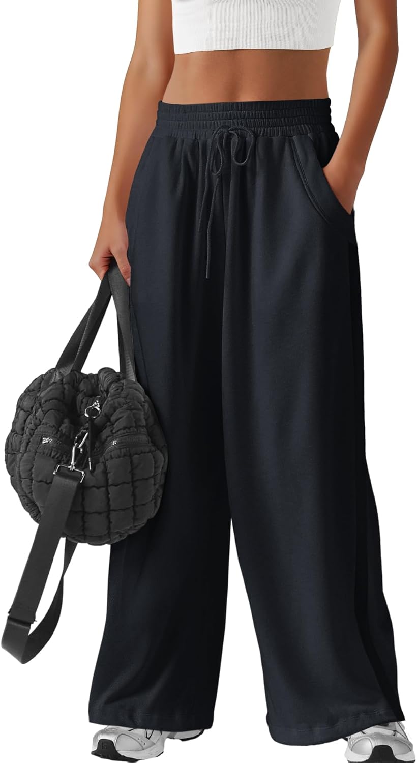 Nirovien Womens Baggy Sweatpants Elastic Waist Wide Leg Sweatpant Straight Leg Sweat Pants with Pockets