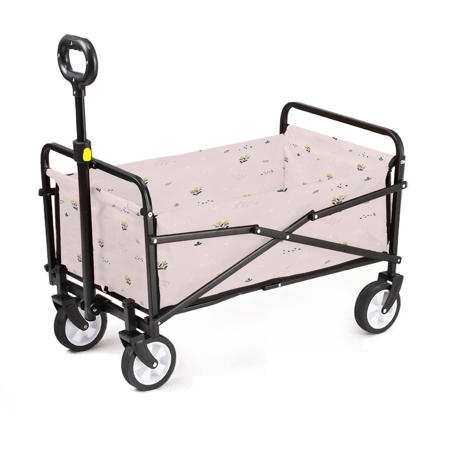 Collapsible Wagon Gentle Naive Seamless with Small Flowers Leaves and Rainbows on a Pink Folding Cart with Wheels Portable Utility Wagon Outdoor Garden Shopping Camping Cart Heavy Duty Grocery Wagon-image-46